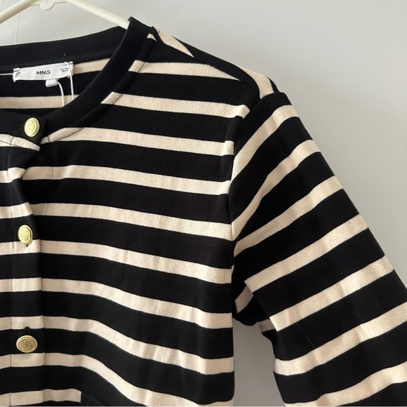 NWT Mango Black Cream Knitted Cardigan Gold Buttons Women’s Size Large Preppy - Picture 7 of 16